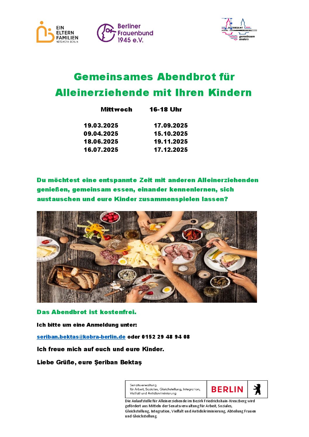 Gemeinsames Abendbrot für Alleinerziehende mit ihren Kindern